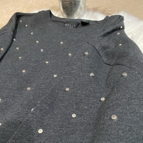 Belle Vere: Metal‎ Studded Stud Cropped Long Sleeve Pullover Sweater Gray Small - Picture 2 of 10